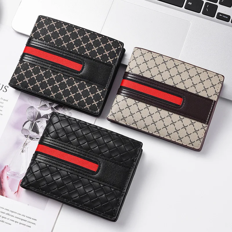 New Style Multi Card Slot Leather Wallet for Men Hand Woven Fashion Simple Ultra Thin Coin Purse
