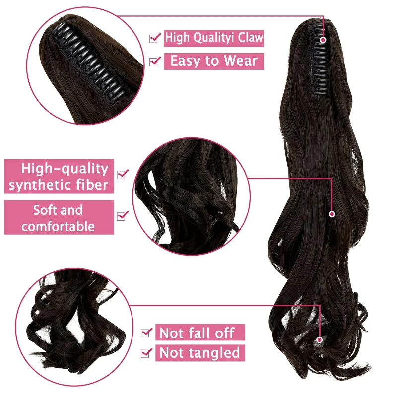 Synthetische Pruiken Paardenstaart Krullend Haar Meisje Pruik Natuurlijke Faux Vezel Hittebestendig 40Cm Body Wave Claw Hair Extensions Golvend Voor Vrouw