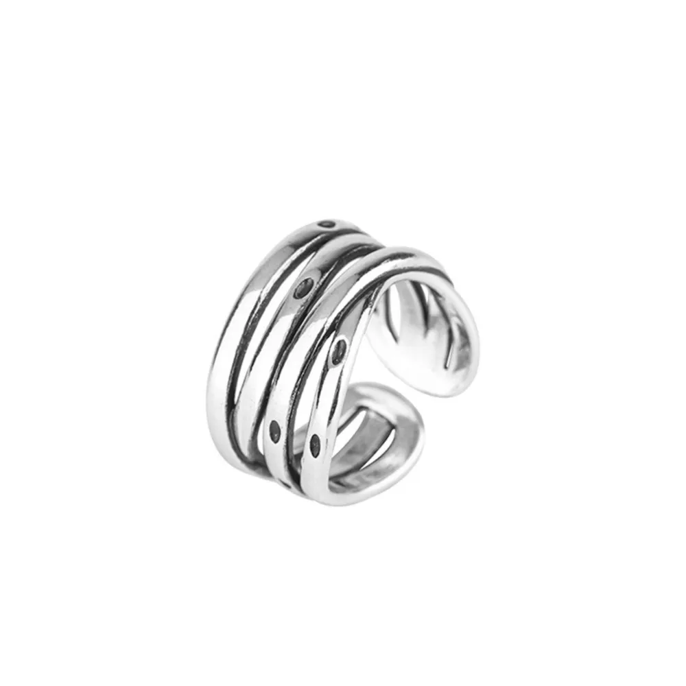 PANJBJ 925 Sterling Silver Ring for Women Multi Layer Wide Punk Retro Irregular Jewelry Party Birthday Gift Dropship Wholesale