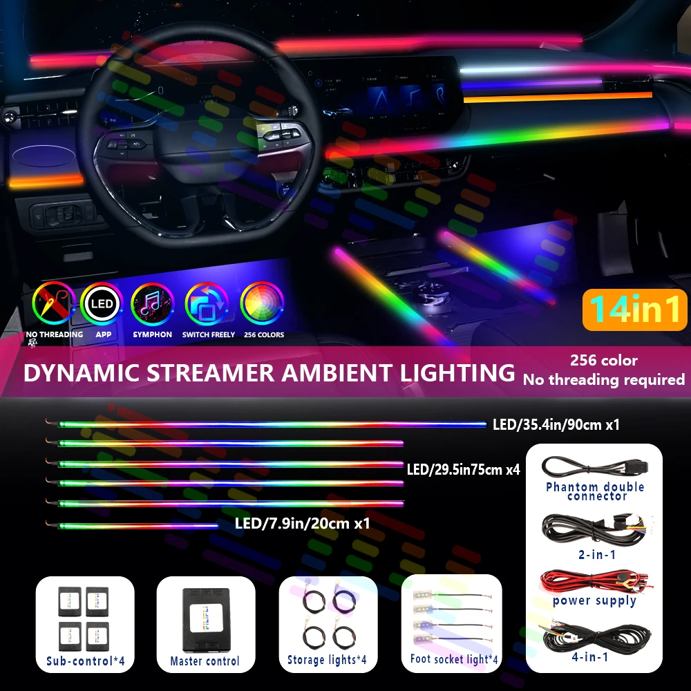 For Hyundai 6/22 In 1 Interior Car Atmosphere Light 64 Colors Rainbow Neon Bluetooth App Symphony Rgb Acrylic Ambient Lights Kit