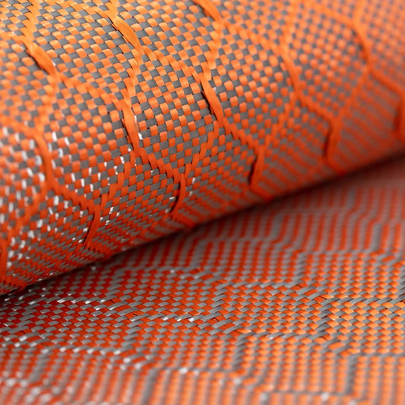 F229 COOVA 3K Orange & Carbon Fiber Cloth Honeycomb Football Pattern Tela Fibra De Carbono Carbon Kevlar Fiber Fabric Jacquard