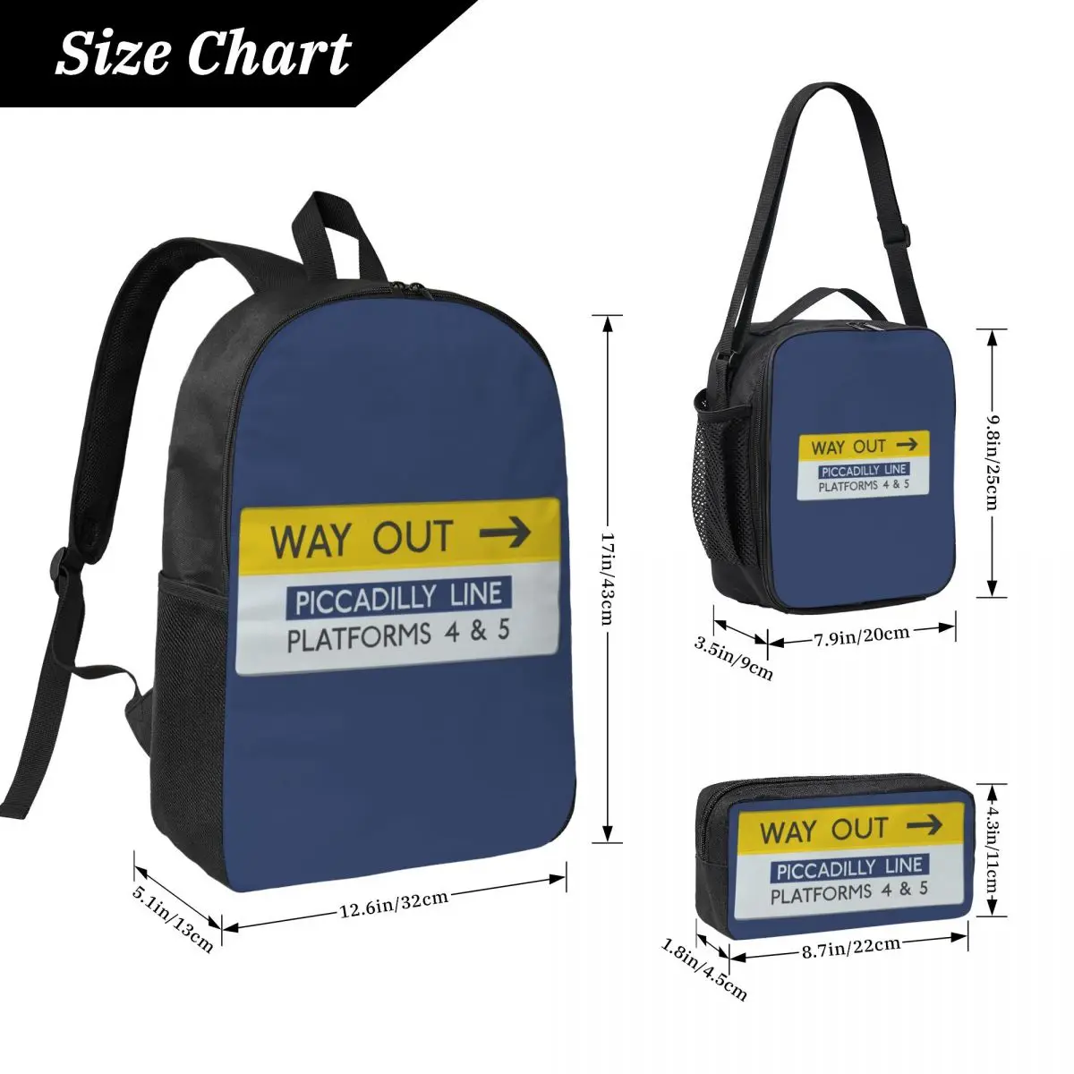 London Underground Way Out Sign Backpack Student Boys Girls BookBag School Bag Shoulder Bags 3ps Insulated Lunch Bag Pencil Case
