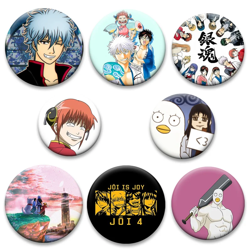 

Round Anime Gintama Pin Sakata Gintoki,Kagura,leader,Sadaharu Brooches Cartoon Cosplay Badge on Backpack Jewelry Accessorie Gift