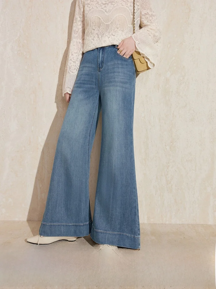

High Waist Wide Leg Jeans Slim Fit Casual Blue Denim Pants for plus Size Women Spring Autumn Straight Cut Trousers