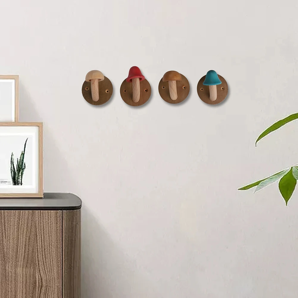 

Natural Solid Wood Mushroom Wall Hooks with Expansion Screws 4 Pieces for Hanging Towels Bags and Other Household Items