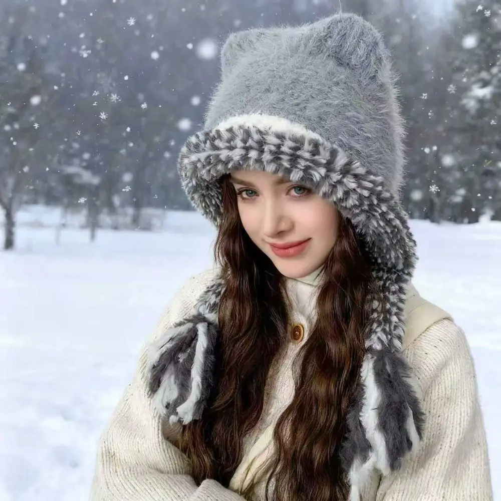 تنوعا آذان القط حماية الأذن قبعة الكورية نمط يندبروف محبوك قبعة تدفئة مريحة لينة رشاقته قبعة قبعة المرأة #4