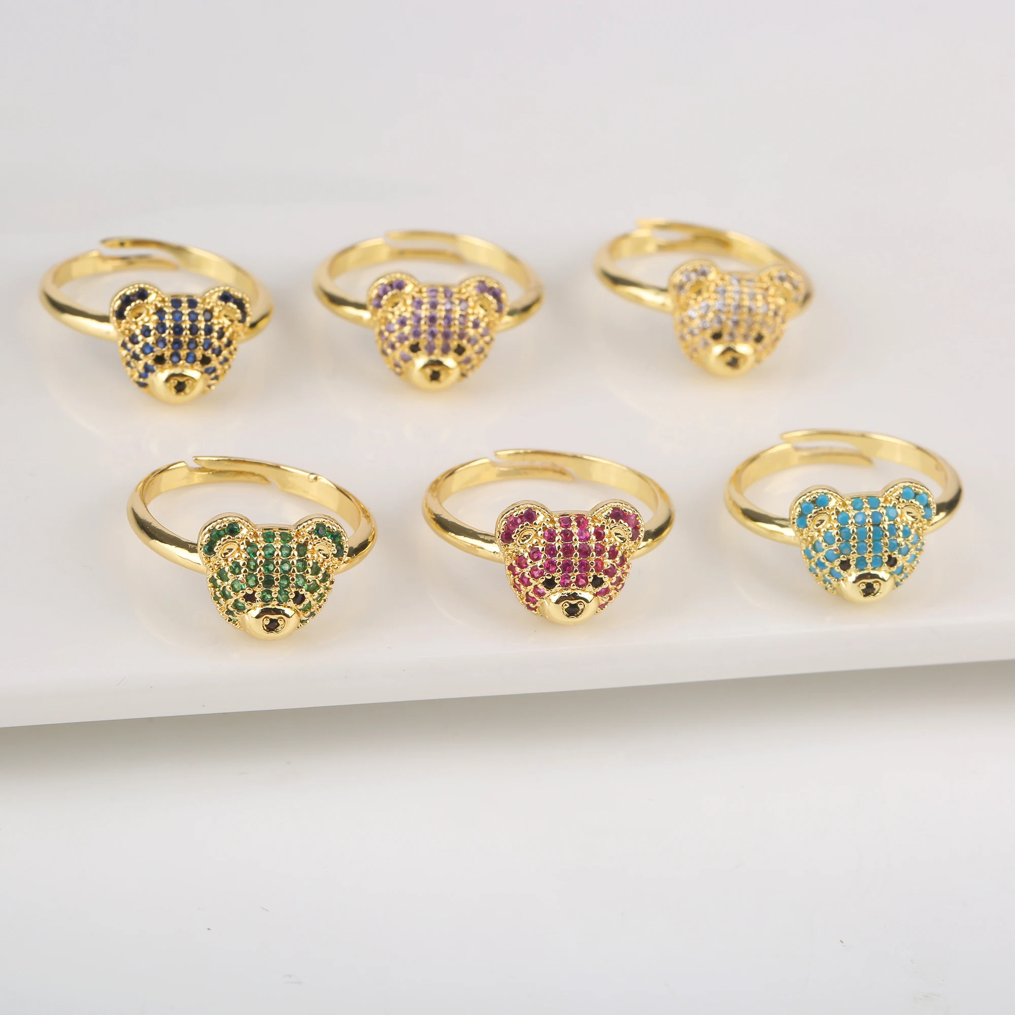 لامعة مكعب الزركون الدب الدائري للرجال والنساء ، لطيف الحيوان مطلية بالذهب ، افتتاح حلقة قابل للتعديل ، الفاخرة مجوهرات الحفلات ، الصداقة هدية