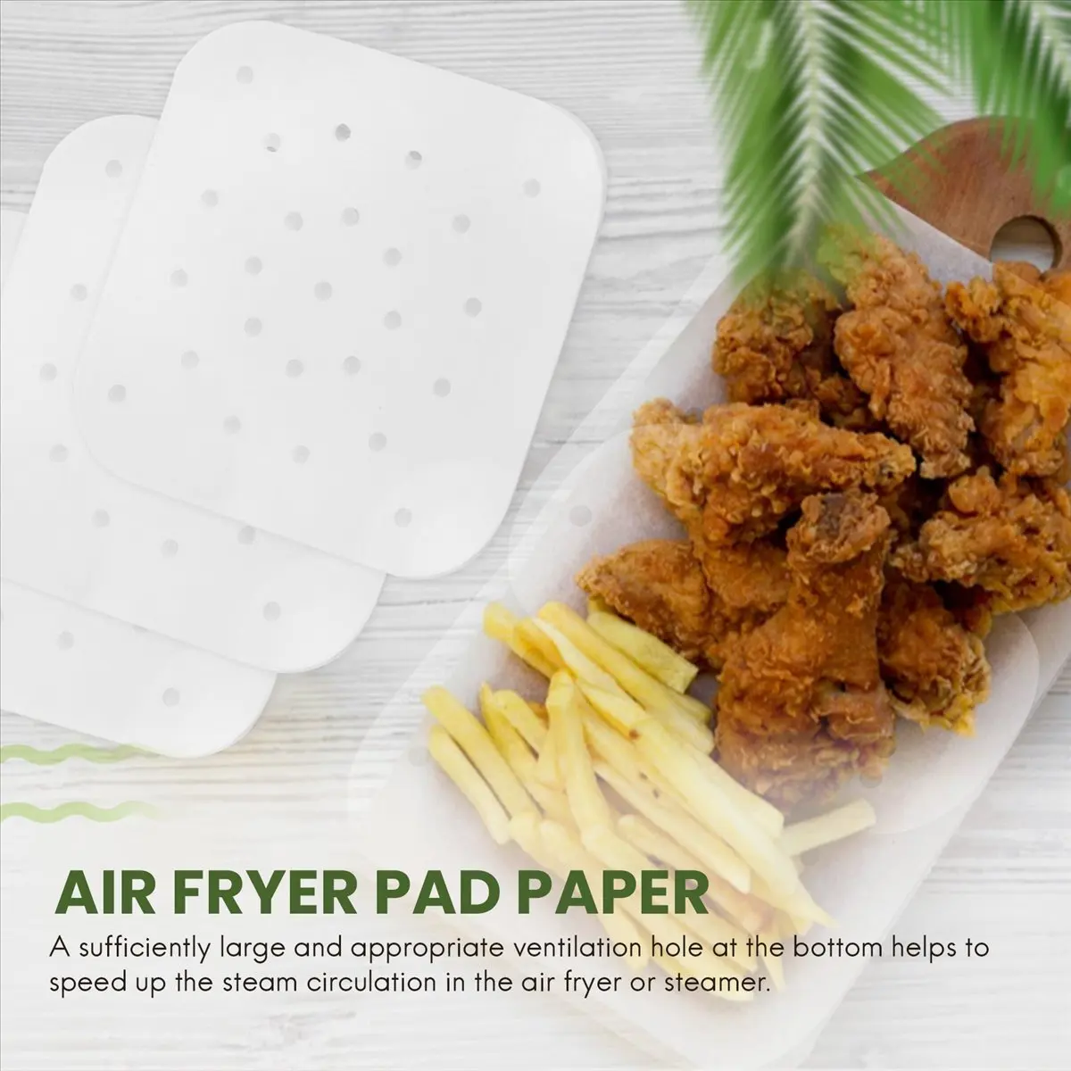 DT56 100Pcs Air Fryer Parchment Paper Perforated Unbleached Square Air Fryer Liners Steaming Parchment Liner