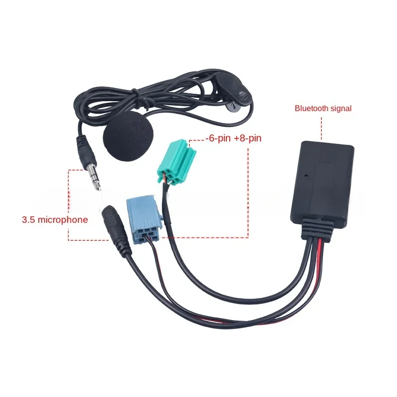 Car Bluetooth 5.0 Aux Cable Microphone Handsfree Mobile Phone Calling Adapter for Renault Megane 2 Updatelist Radio 8-pin+10-pin