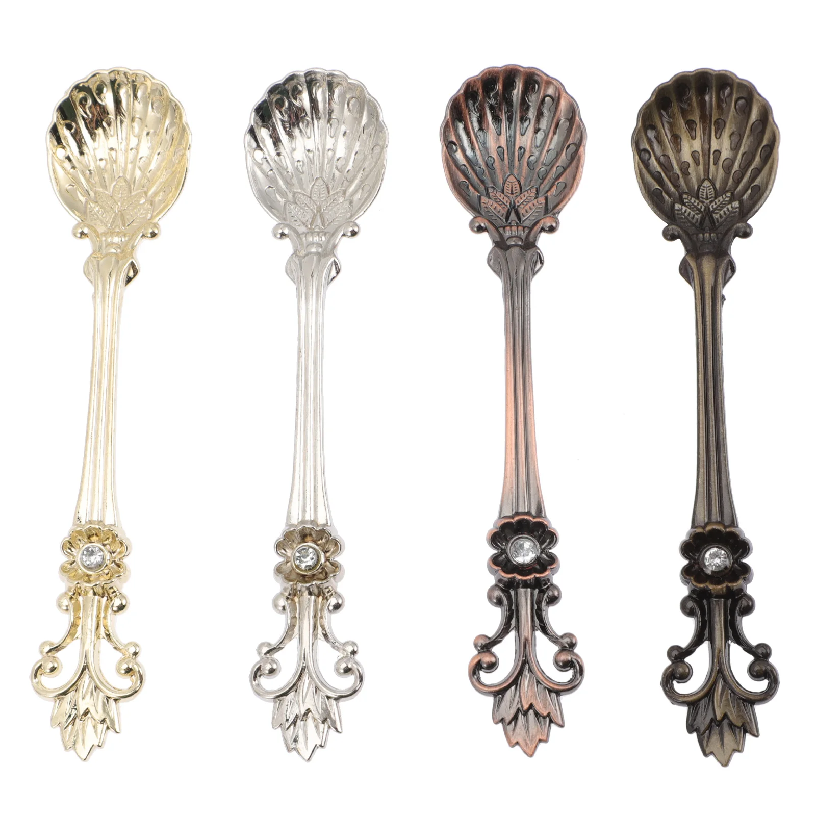 

4 Pcs Ceramics Shell Coffee Mini Zinc Alloy Silverware Dessert Spoons