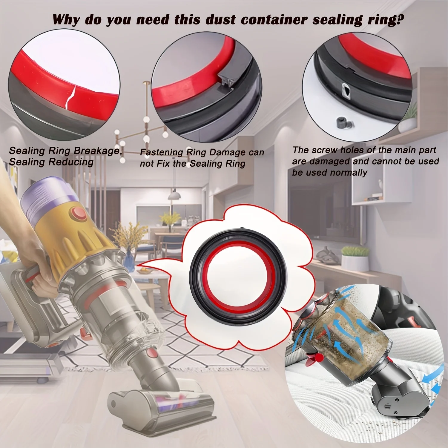 Dust Bin Top Fixed Sealing Ring Replacement for Dyson Cyclone V10 SV12 Vacuum Cleaner, Dust Bucket/Dirt Cup Bin Parts Replacemen