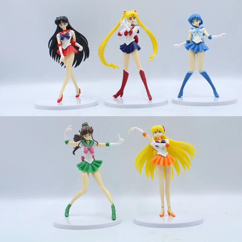 5pcs Set Sailor Moon Anime Figure Cartoon Mercury Mars Jupiter Venus Action Figure Pvc Toys Model Dolls Desktop Decoration Gift