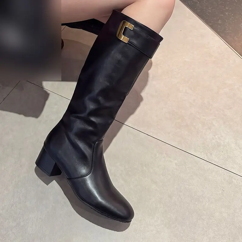 ORCHA LISA White Womens Tall Long Shoes Box Toe 4.5cm Sturdy Heel Zipped Little Extended Size 32 33 44 45 43 42 46 47 48 Booties
