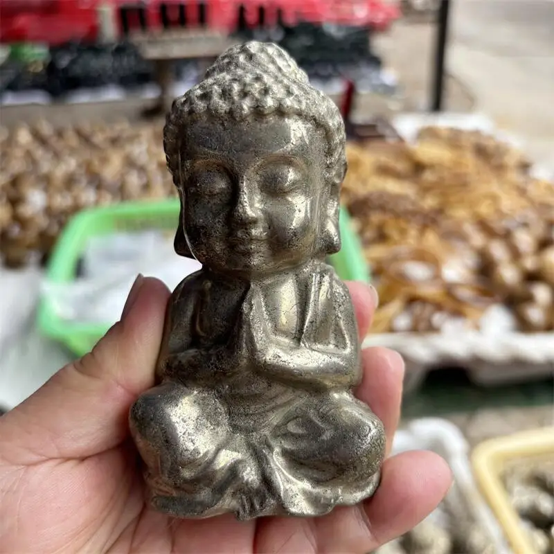 Natural Pyrite Buddha Carving Crystal Healing Fengshui Fashion For Home Decoration Lucky Holiday Gift 1pcs