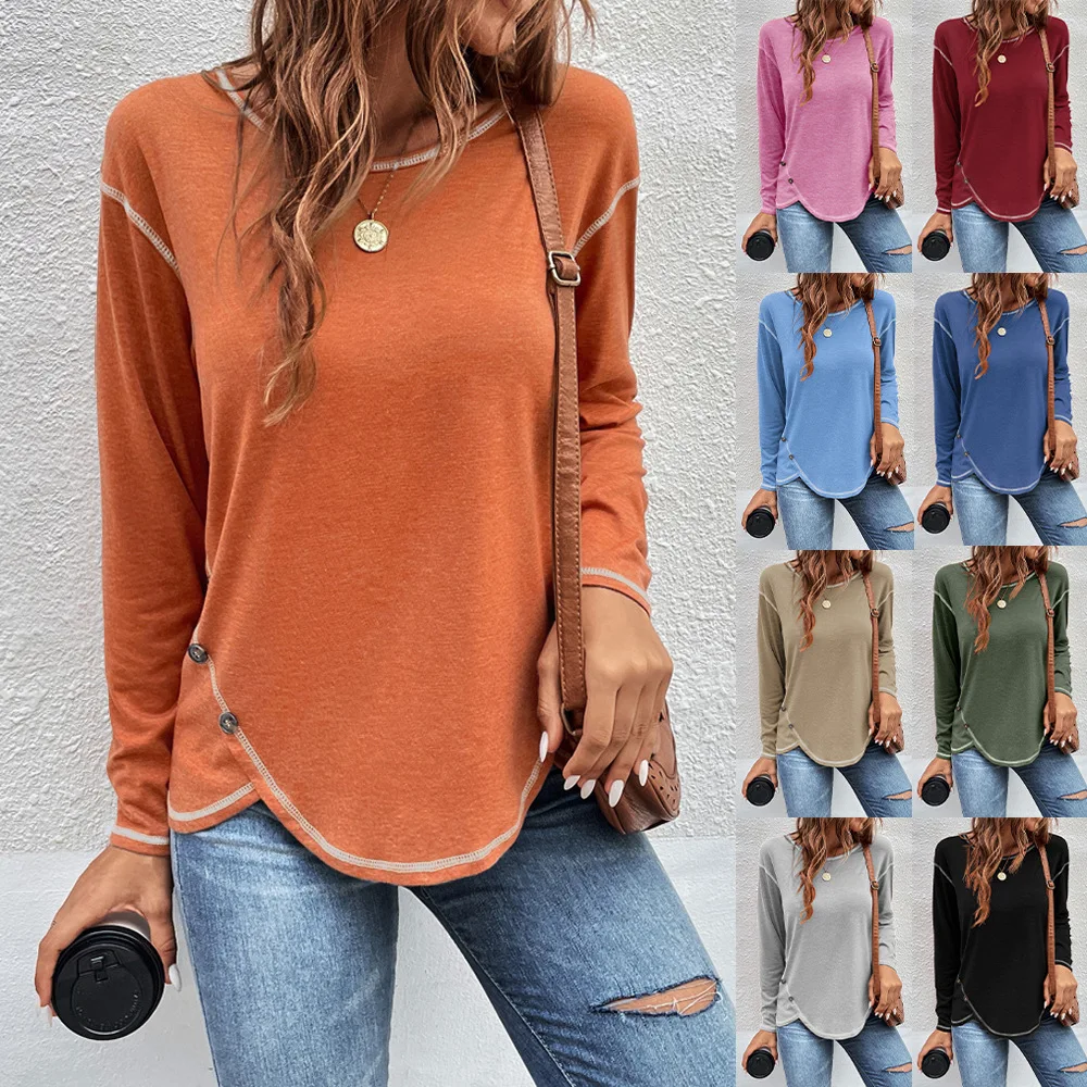 

Autumn and Winter Women's Irregular Button Long Sleeve T-shirt Fashion Casual Commuter Versatile Top Lady and Female Shirts