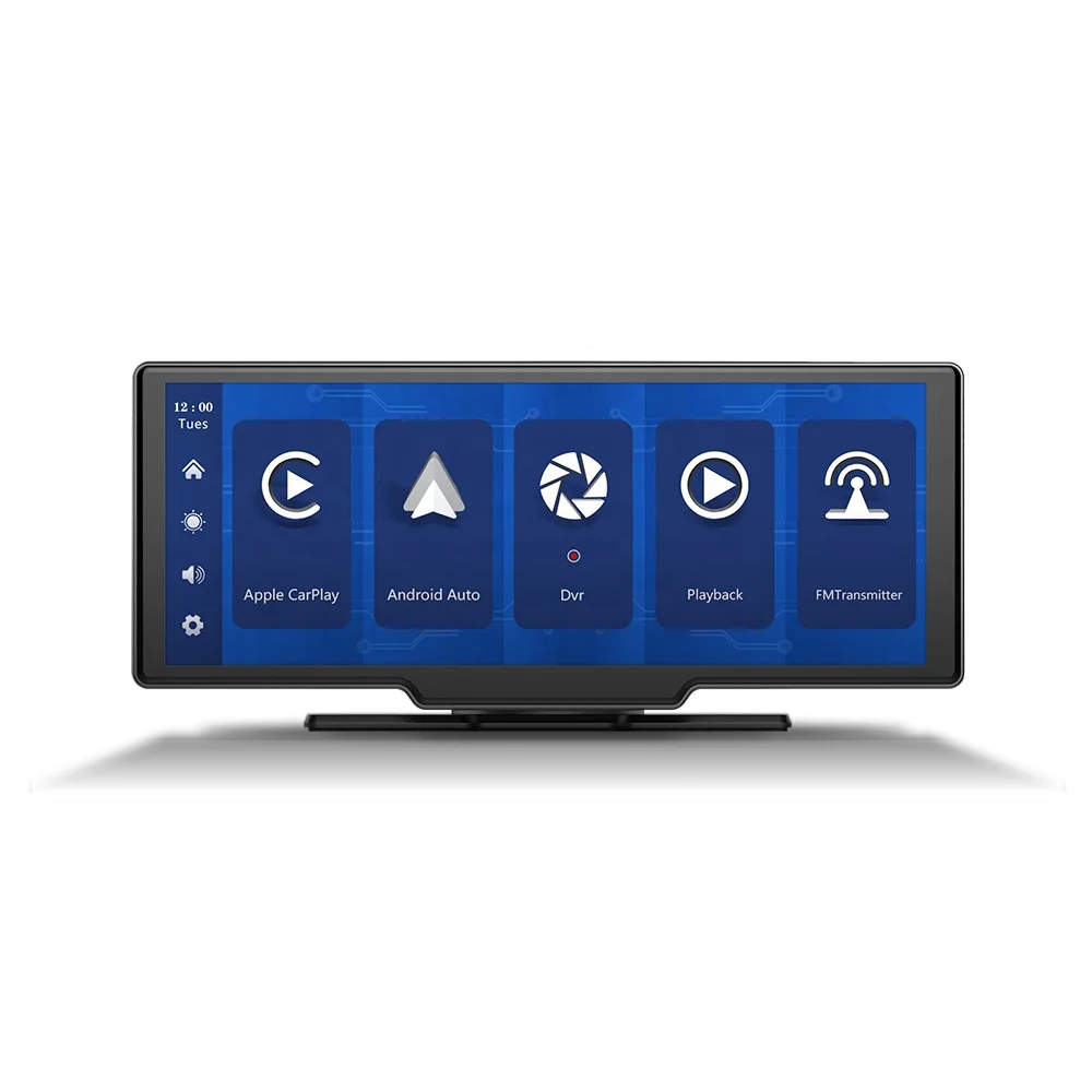 10.26 IPS Car Dash Cam DVR مسجل سيارة مزدوج يدعم الرؤية الليلية Carplay اللاسلكية وAndroid Auto