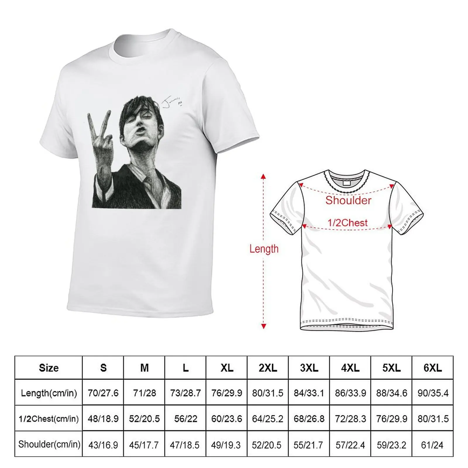 Jarvis Cocker Outline V Sign Sketch with Autograph and Background -Iconic Jarvis Moment T-Shirt