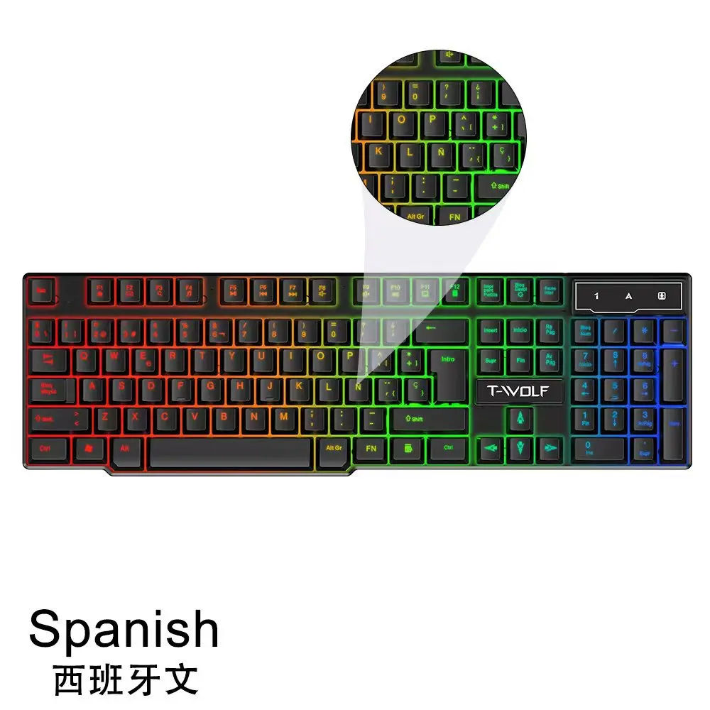 Imagem -06 - Rgb Luminous Wired Gaming Teclado Sensação Mecânica Computador Escritório Russo Espanhol 104 Teclas