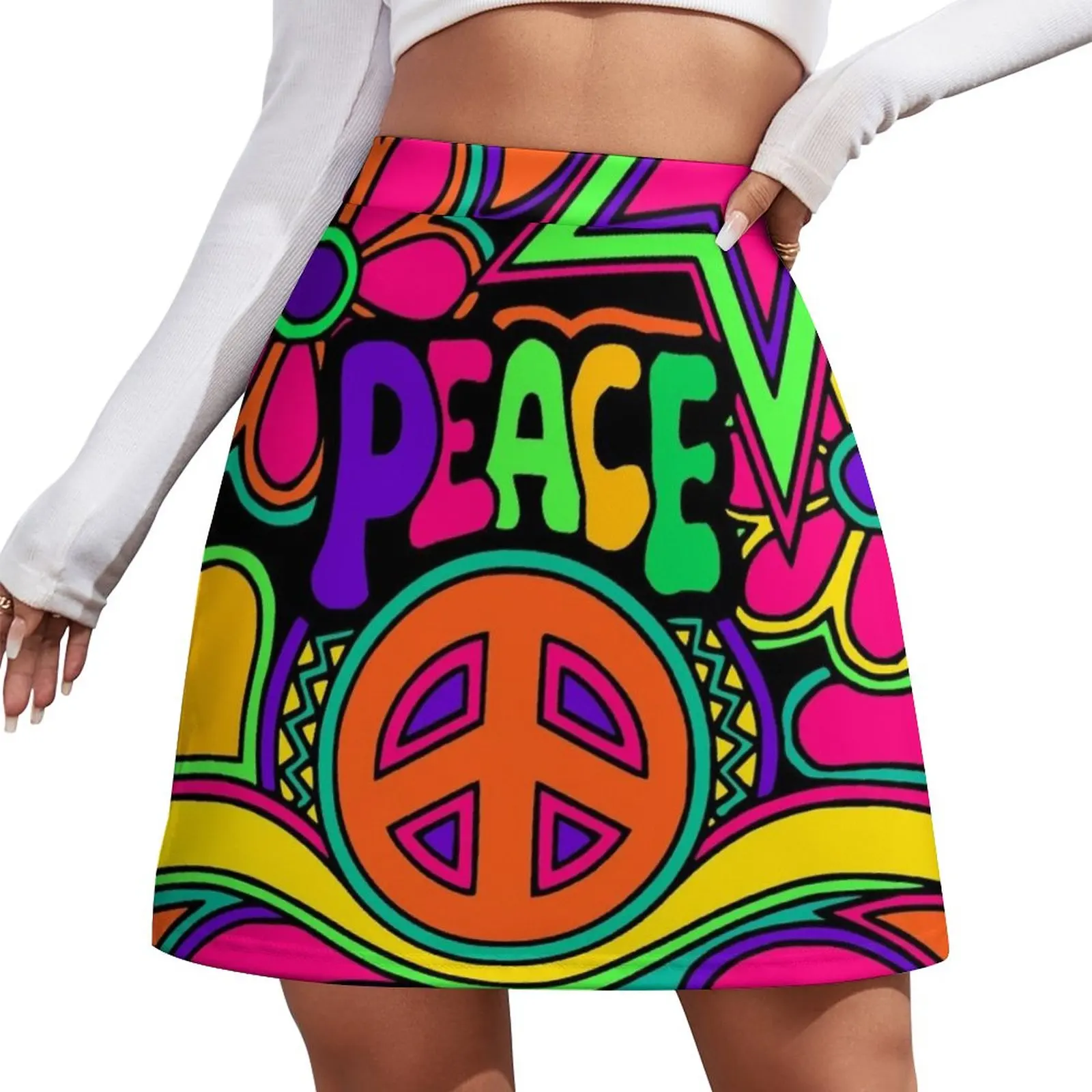 Pretty Pink n Colorful Hippy Trippy Design Mini Skirt Evening dresses skirt set