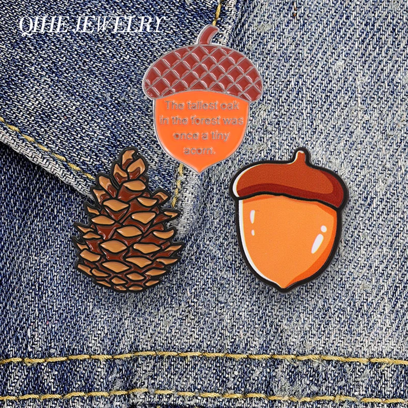 Acorn Pine Cone Autumn Forest Style Badge Enamel Pin Cute Acorn Motivational Quote Harvest Brooch Bags Lapel Badge Jewelry Gifts
