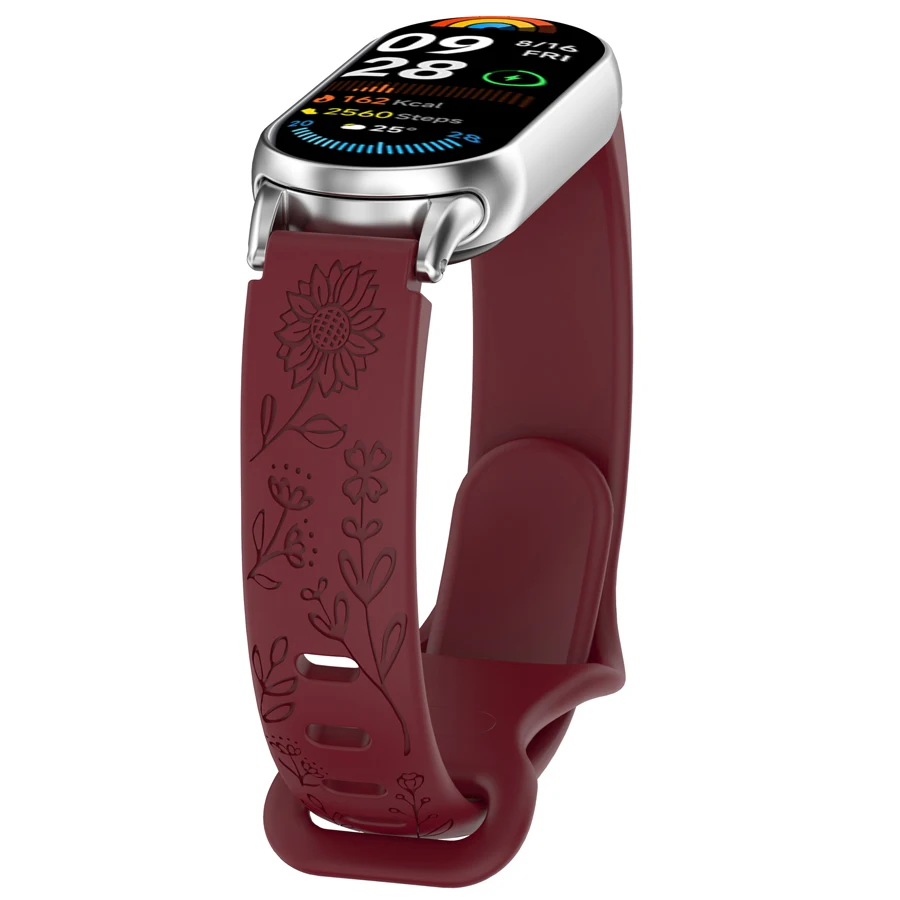 Voor Xiaomi Band 10 9 8 Siliconen Horlogeband 3D Carving Bloemen Smart Horlogeband Vervanging Armband voor Xiaomi Miband 8/9 Band