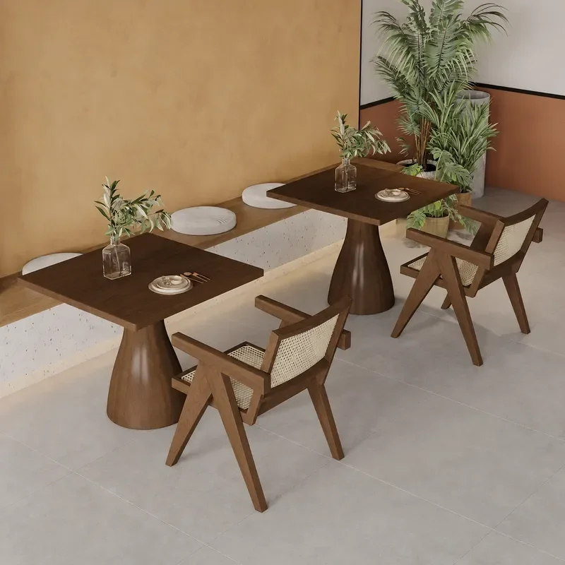 Solid Wood Square Table and Chair Set for 2 People High End Restaurant Coffee Shop Hotel Commercial Bookstore Tea House