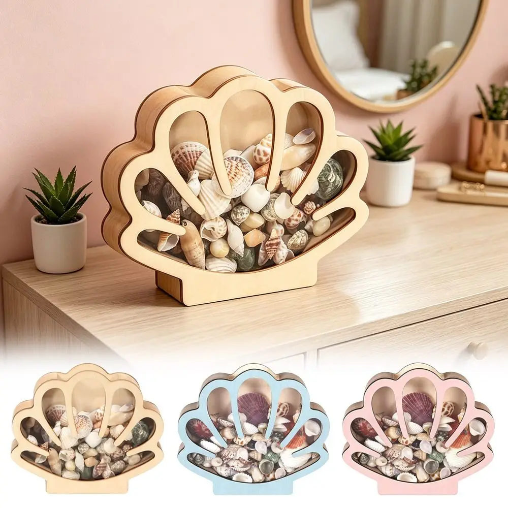 Clear Acrylic Shell Storage Container Wooden Dust-proof Shell Storage Box Multifunctional Seashell Display Box