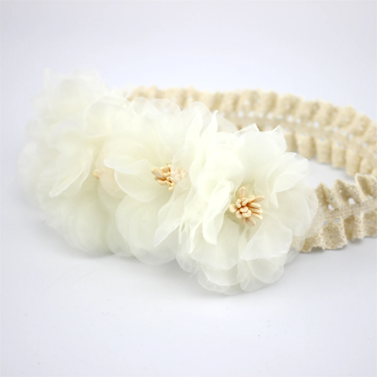 Korean Style White Chiffon Flowers Headband Baby Girls Hair Accessories Little Princess Hair Flower Headwrap Newborn Lace Turban