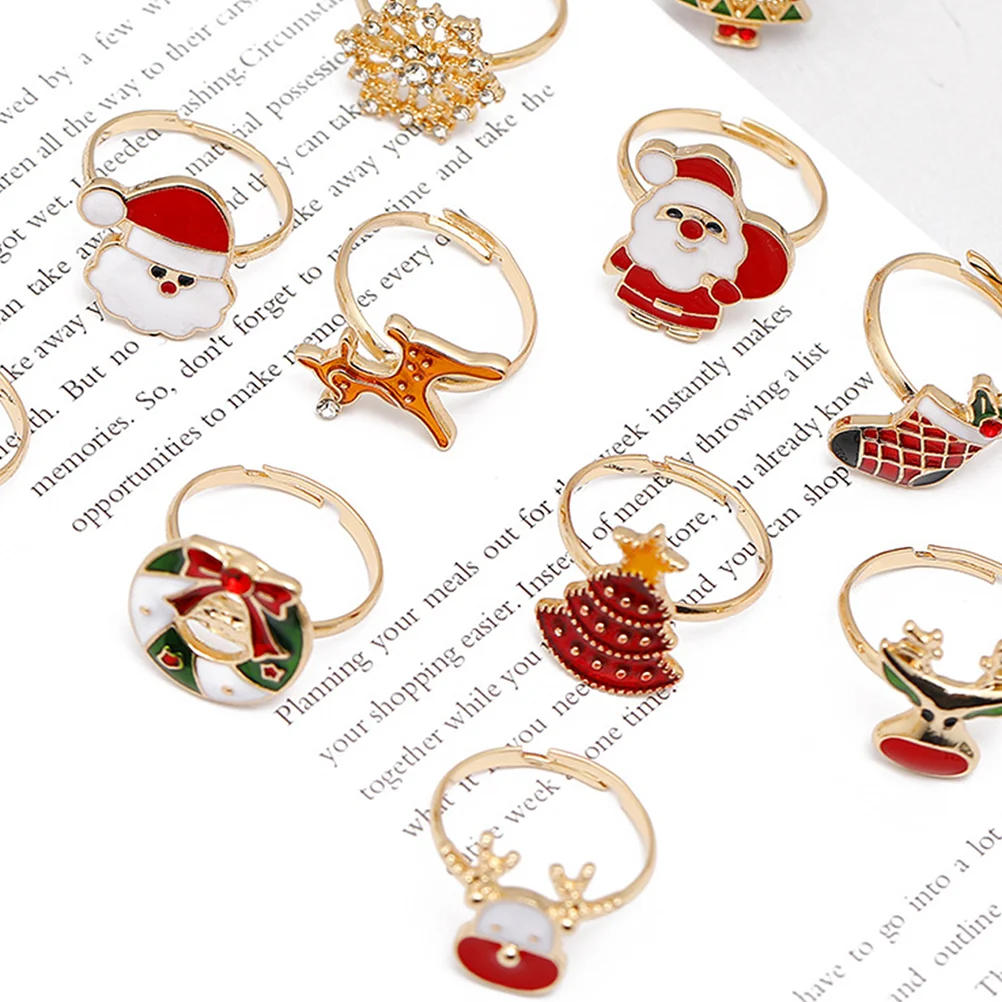 11 Pcs Ring Christmas Ornaments Child Rings Holiday Zinc Alloy Decorative Finger Toys