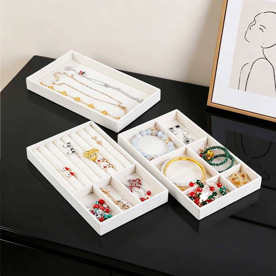 1Pc, Various Specifications Beige Velvet Jewelry Storage Tray, Suitable for Jewelry Storage Drawer and Jewelry Storage Box