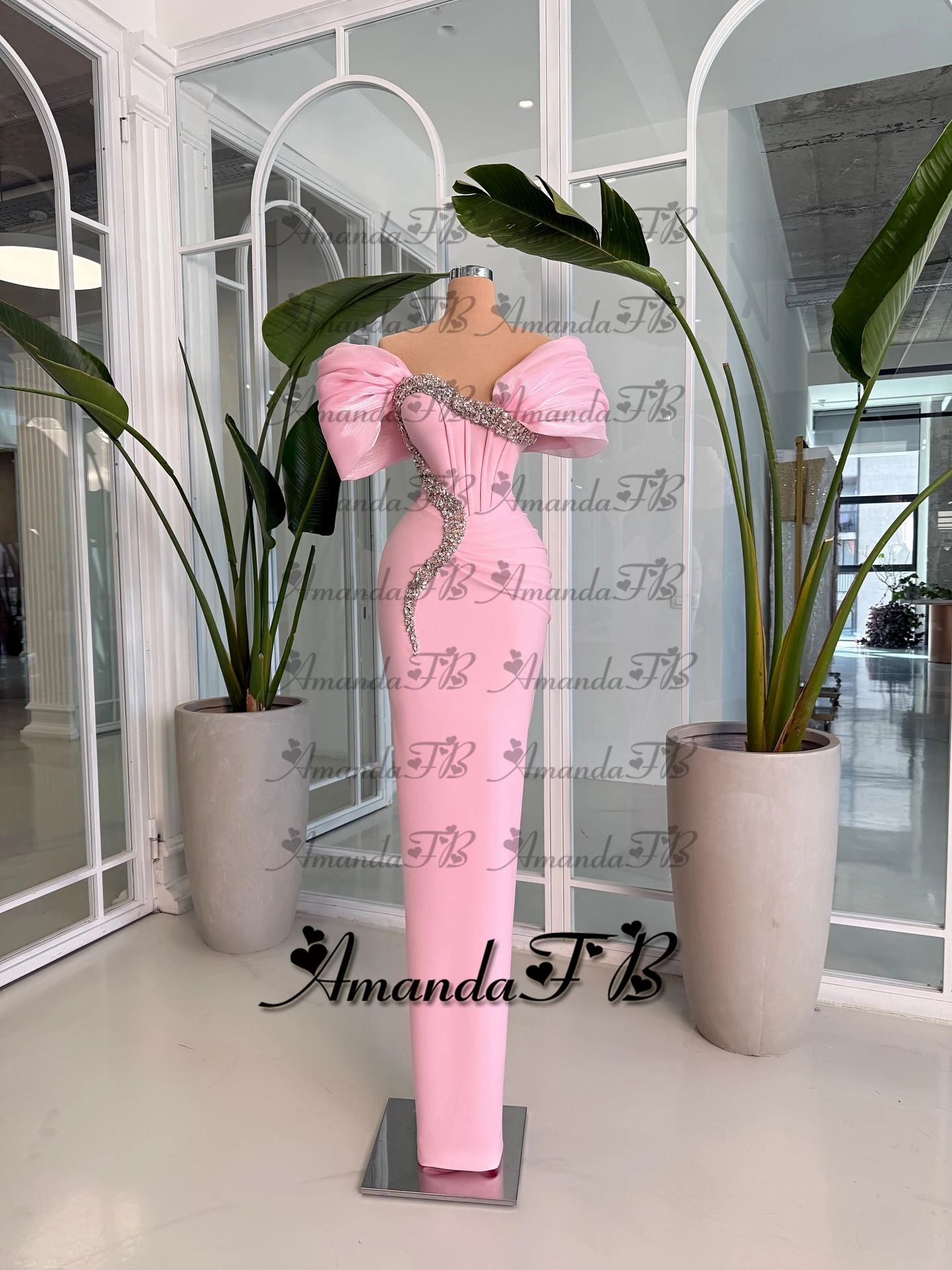 أماندا فستان سهرة عصري مكشوف الكتفين بأحجار الراين مطوي حورية البحر على شكل قلب فستان رسمي للحفلات فيستدو دي نوش مخصص #3