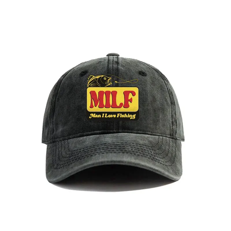 MILF Man I Love Fishing Baseballkappe Vintage Distressed Dad Hats Herren Outdoor Verstellbare Passform Mütze Design Trucker Cap – Detail 3