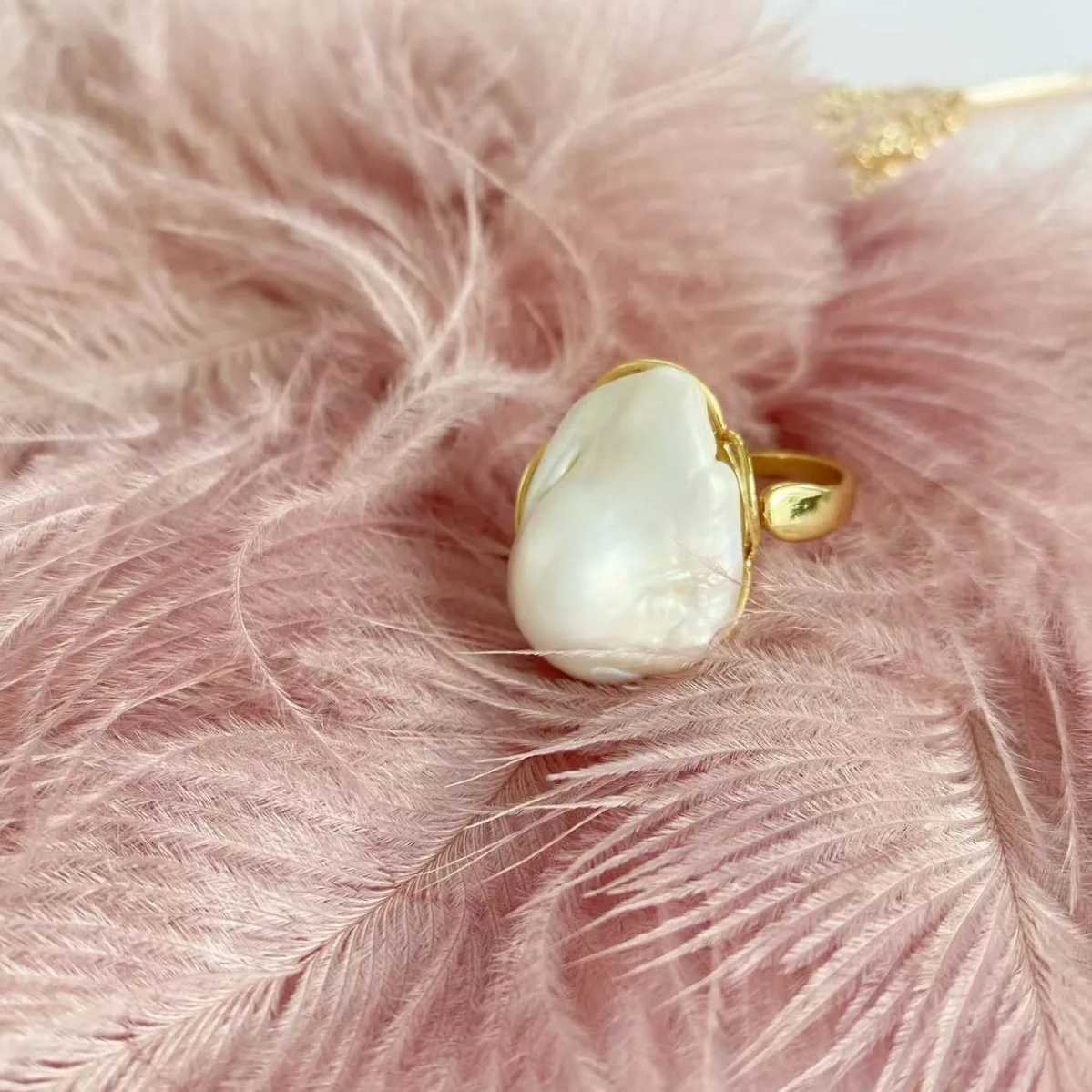 

Charm Natural Freshwater Baroque Pearl for Women Ring Luxury Fashion Jewelry Evening Party Holiday Accessory Gift