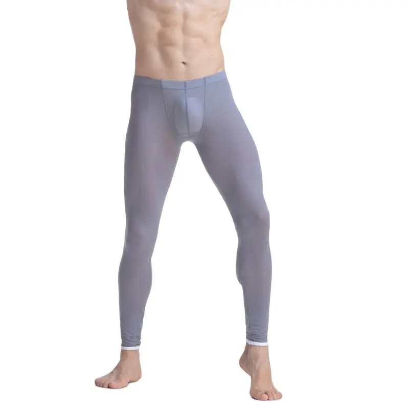 Male Thermal Underwear Bottom Mens Leggings Sexy Thermo Elastic Silky Translucent Pajamas Fitnes Ropa Interior Termica De Hombre