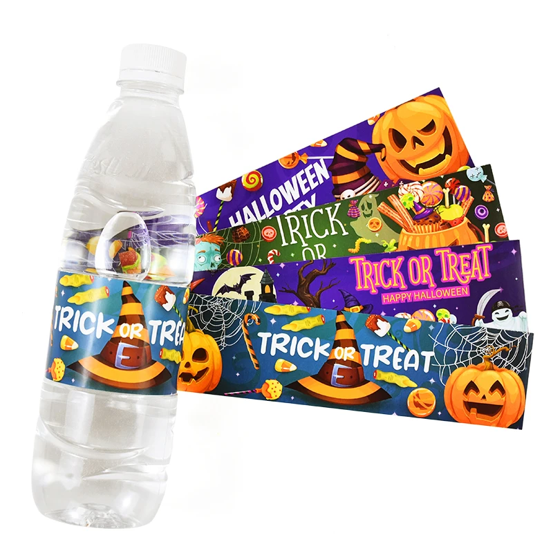 8/12Pcs Halloween Water Bottle Stickers Label Paper Pumpkin Ghost Vampire Bottle Wraps Self-adhesive Party Halloween Decoration