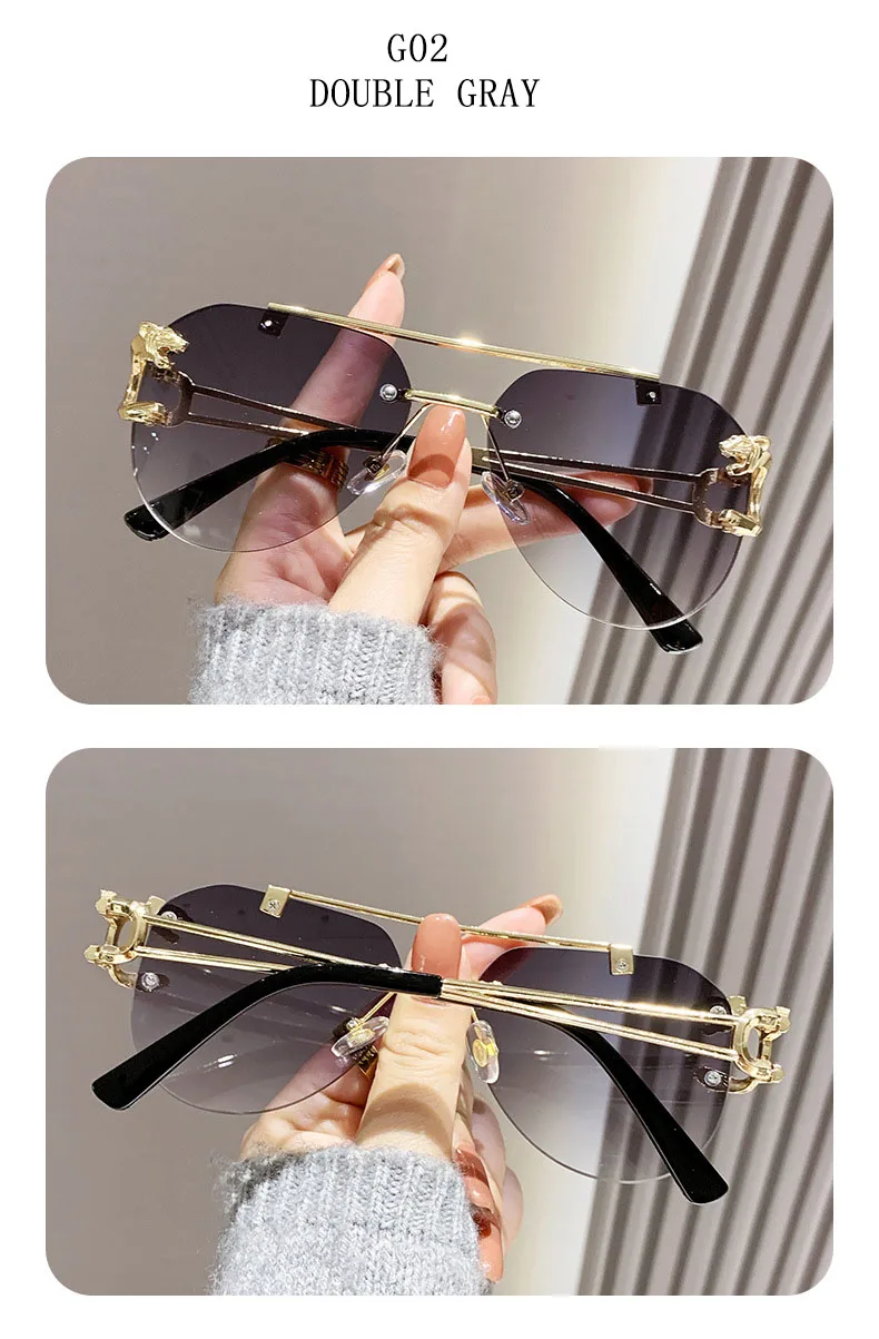 Randlose Designer Sonnenbrille Frauen Trendy Luxe Mode Sonnenbrillen Männer Vintage Gläser Lentes De Sol Mujer Lunette Soleil Femme – Detail 18