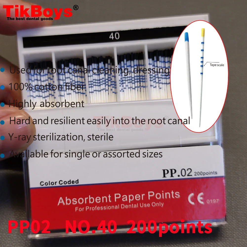 1Box Absorbent Paper Point Tooth Root Cotton Fiber Tips Dentist Products Dental Materi #15-40 F1 F2 GP/PP Material Endodoncia