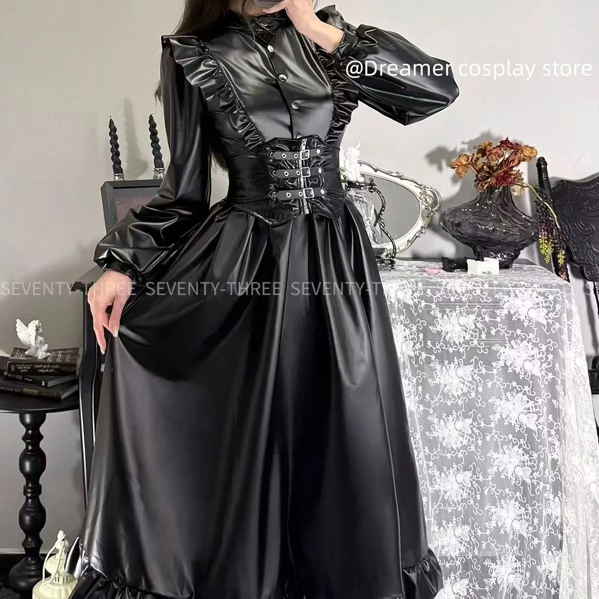 

Длинная юбка с воротником из искусственной кожи, 2022, платье макси, костюм горничной с большим подолом, женский костюм служанки для косплея, наряд для ролевых игр