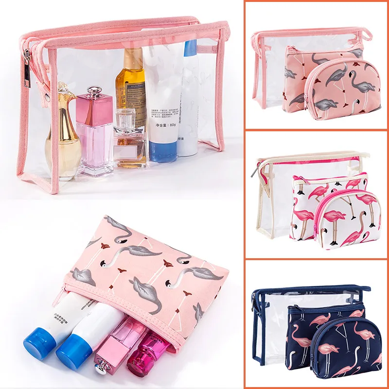 Makeup Bags Set for Women Girls Summer Flamingo Waterproof Cosmetic Bag Organizer Travel Make Up Pouch Toiletry Storage Bags