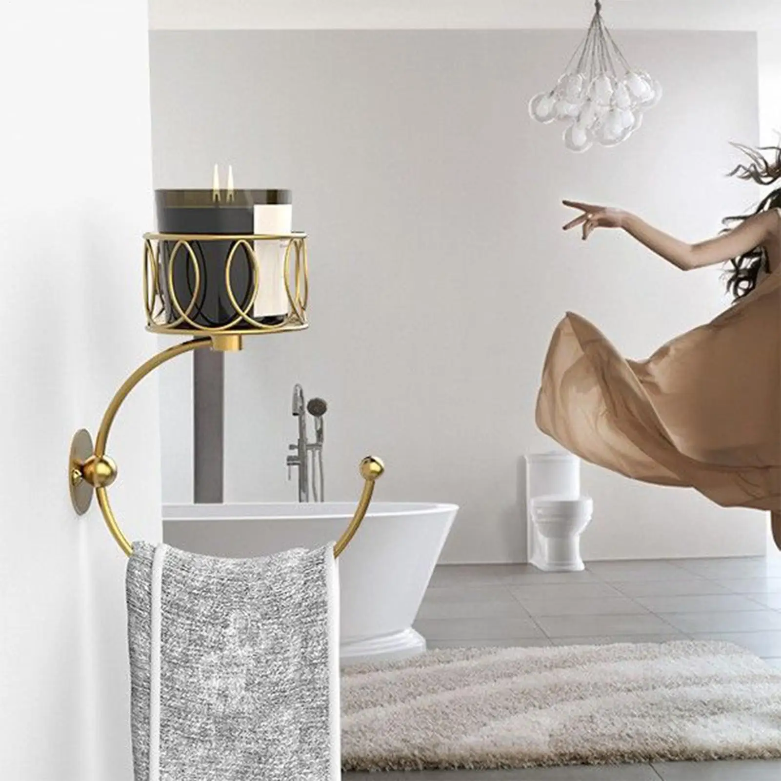Vintage Towel Holder With Candle Holder Heavy Duty Shower Towel Ring Rustic Steel Hook For Bathroom Kitchen Entryway Dormitory