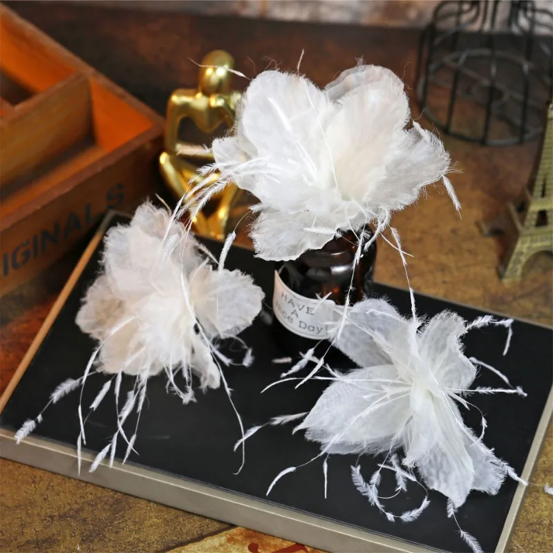 헤라의 새로운 요정 3차원 깃털 다림질 헤어 액세서리 신부 디스크 헤어 헤드 꽃 흰색 원사 드레스 머리 장식