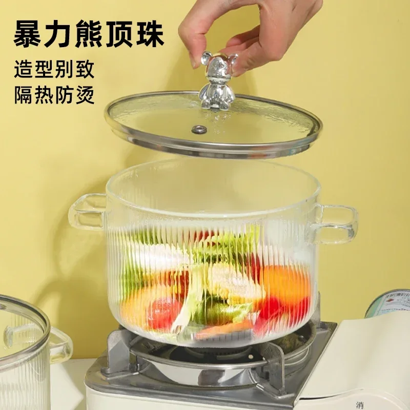 New Household Large Soup Bowl Salad Bowl with Lid Instant Noodle Bowl Can Directly Cook Binaural Glass Pot