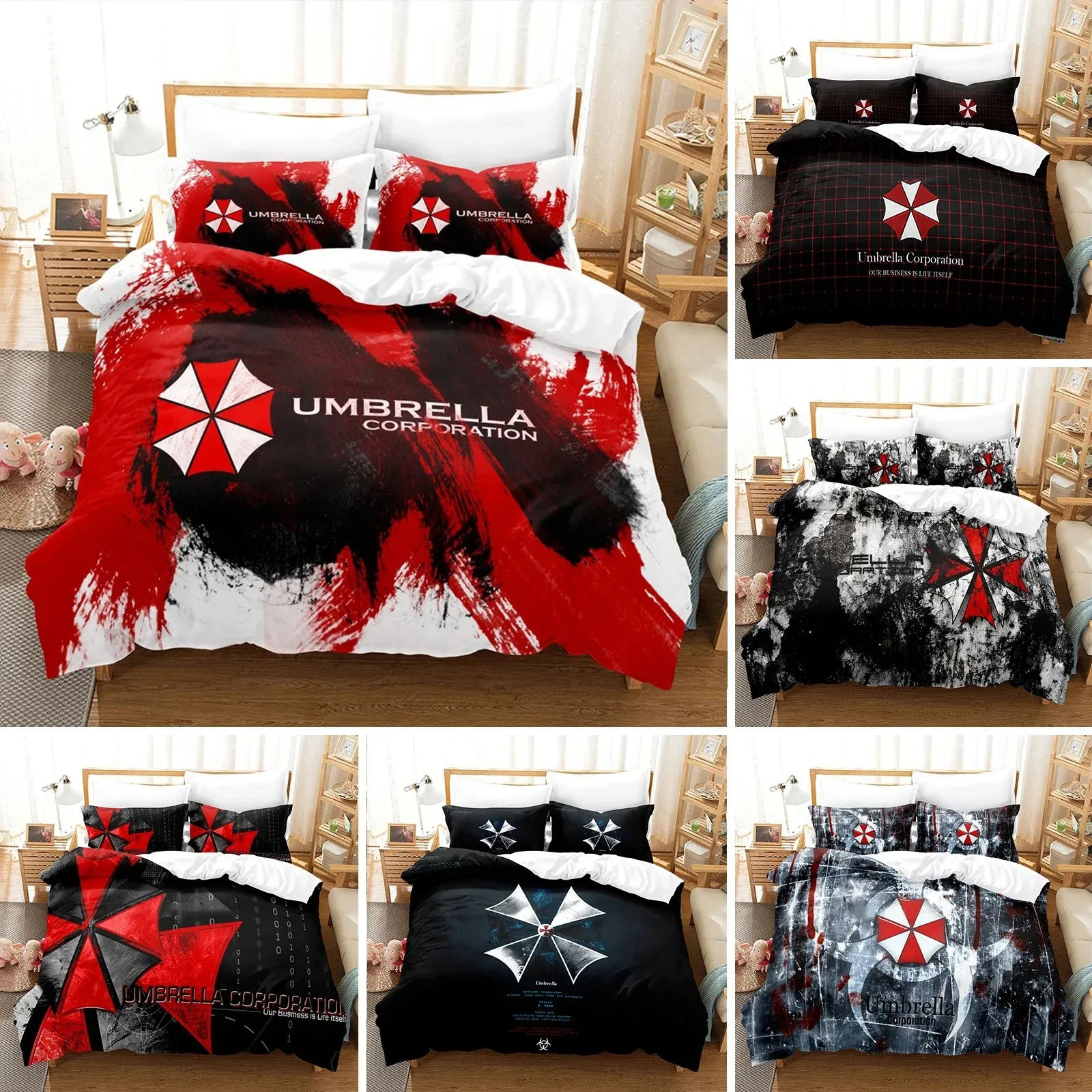 3D Printed Red Umbrella Bedding Set Duvet Cover Bedroom Comforter Covers Single Twin King Size Quilt Cover Home Textile