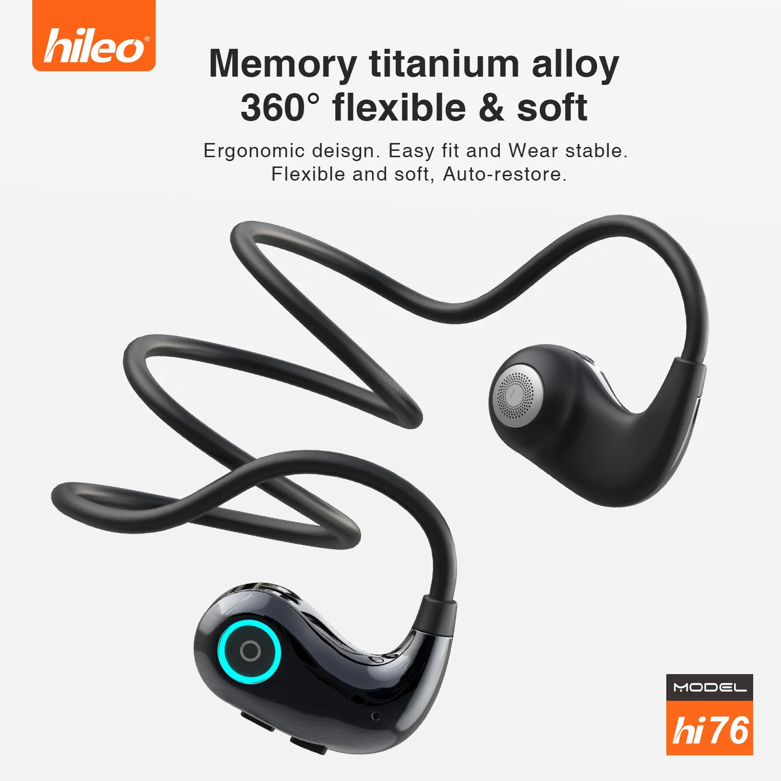 Hileo Blueetoth سماعات الهاتف الأذن هوك تصميم لاسلكي للرياضة الصحية مع صوت ستيريو 360 صوت بانورامي لصالة الألعاب الرياضية/الجري