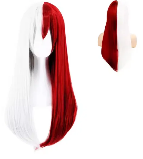 Anime My Hero Academia Wig Cosplay lurus untuk wanita Wig kostum Anime putih setengah merah untuk pesta Halloween