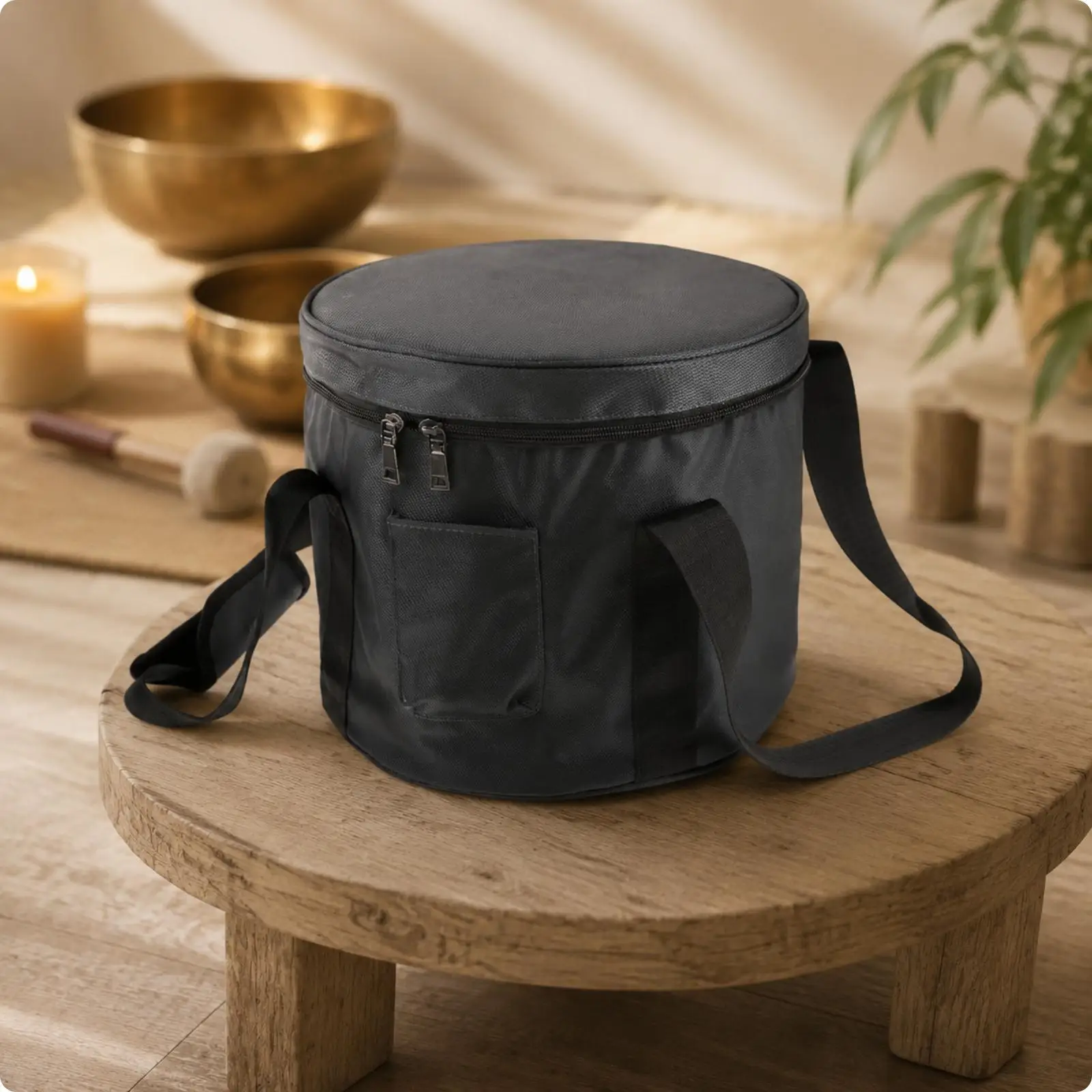 Protective Fabric Bowl Tote with Full Side Access for Meditation Instrument and Travel Use