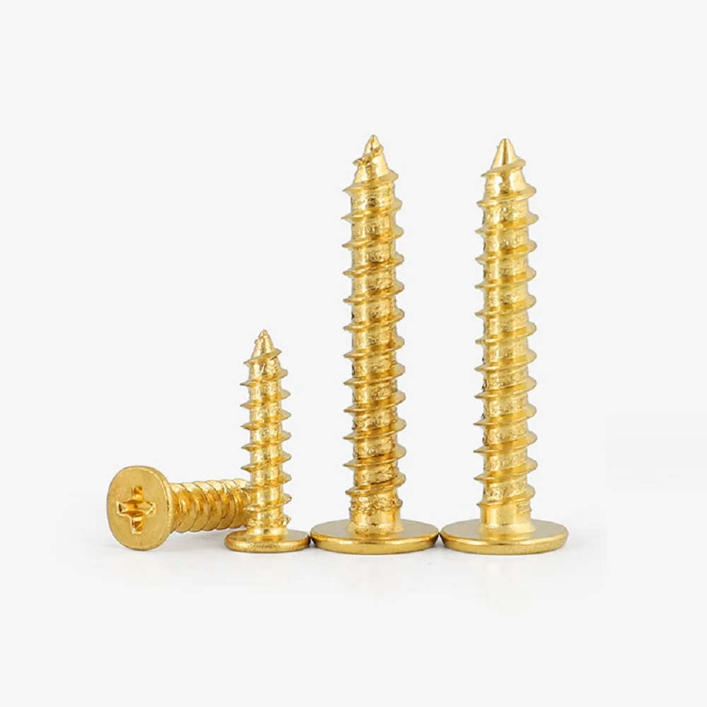 M3M4M5 Brass-plated gold CA flat head self-tapping screw nails large flat thin head screw flat head pointed tail self-tapping
