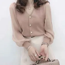 Spring Autumn New Elegant Fashion Buttons Cardigan Shirt Ladies Long Sleeve Sweet Top Women Slim All-match Blouse Female Clothes