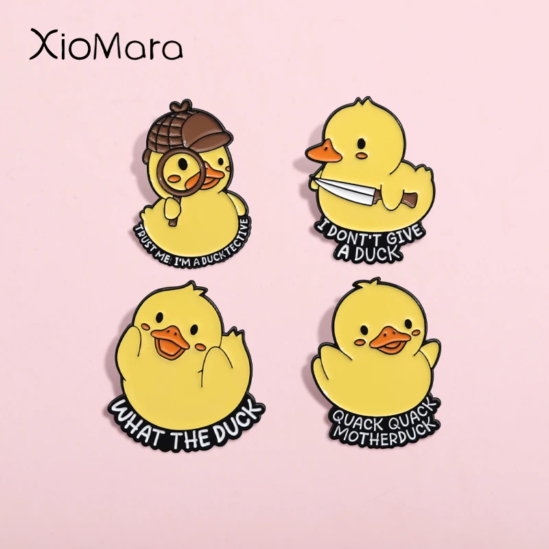 I Don't Give A Duck Enamel Pins Yellow Fun Dagger Duck Brooches Lapel Badges Cartoon Animal Jewelry Gift For Kid Friends