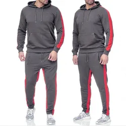 2025 new men's solid color sweatshirt set sports splicing two-piece set men's casual sports sweatshirt